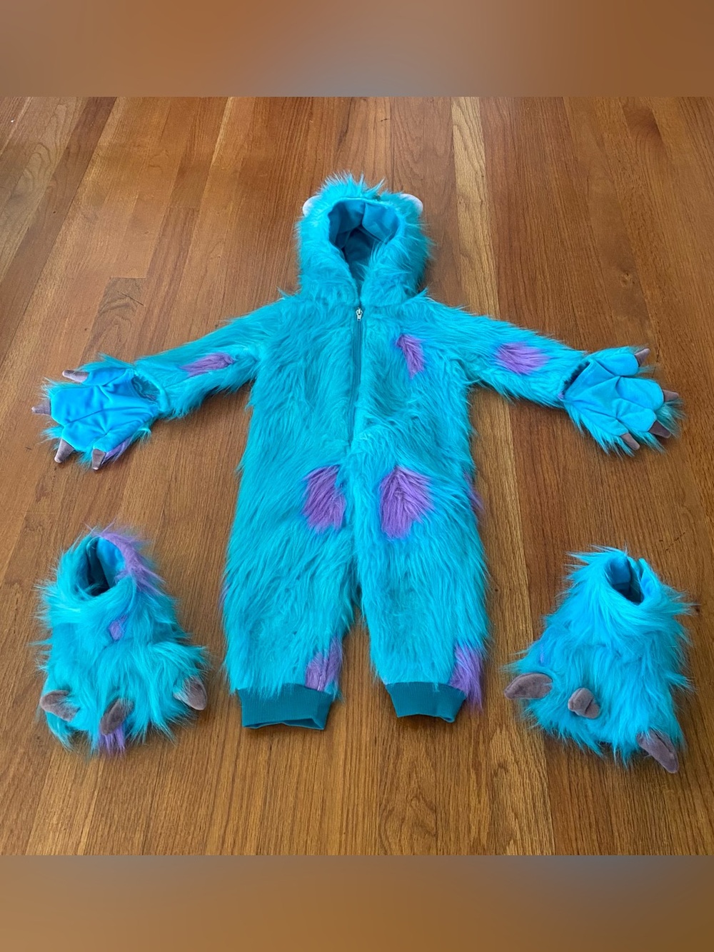 Disney Teal and Purple Sulley Fuzzy Monster One-Piece with Hood